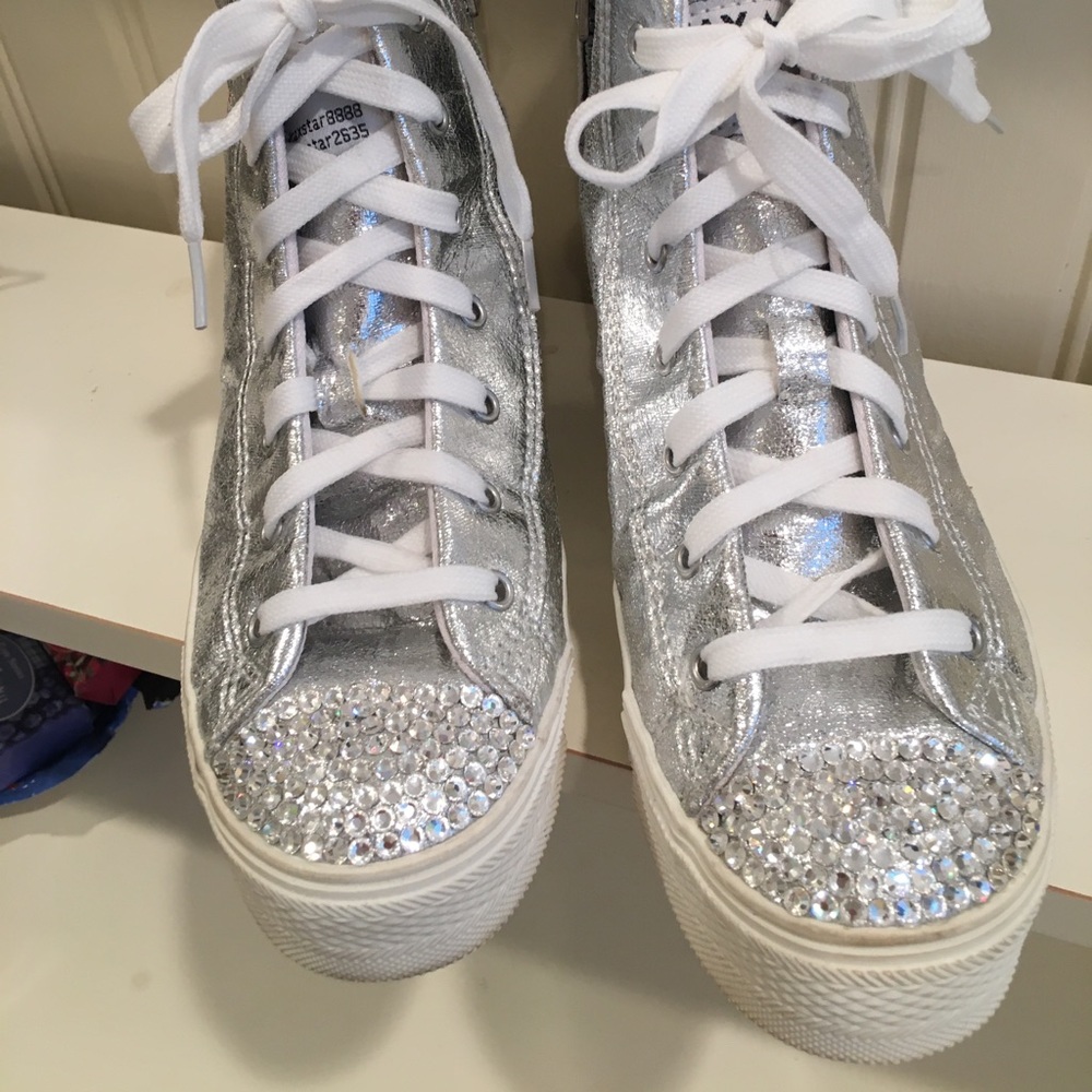 SILVER Bling hightop wedge sneaker . SZ 7
